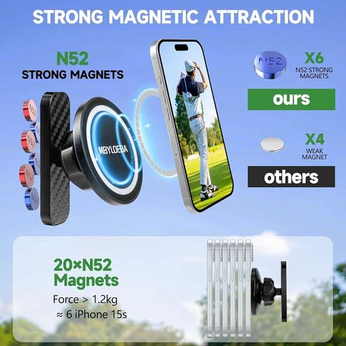 Magnetic Golf Cart Phone Holder Mount Compatible With MagSafe iPhone &Android– N52 Strong Magnetic, 360 ° Rotatable, Suitable for EZGO/Club Car/Yamaha, Golf Cart Accessories for Men Women - Golf Gifts in Kuwait