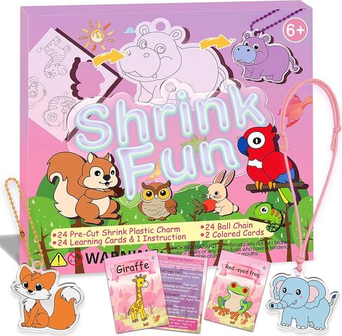 Shrink Fun 75PCS Shrinky Dinks Craft Kits for Kids, Includes 24 Pre Cut Sea Animals Charms, 24 Learning Cards and More, Keychain&Necklace Making Set for Boys and Girls, Craft Activity for Party Age 6+ in Kuwait