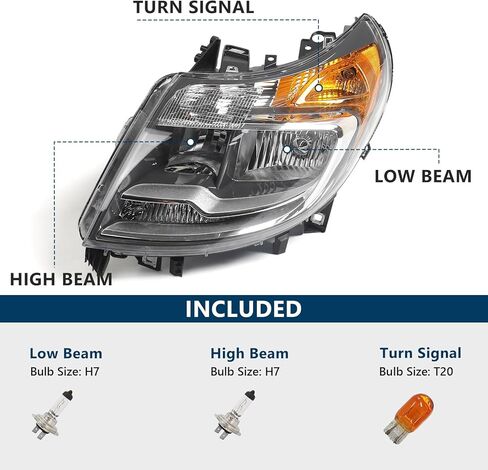 5 Pins Headlight Assembly for Ram ProMaster Cargo Van 1500 2500 3500 2014-2022 Halogen Headlamp w/o DRL Right Passenger Side RH 4725944AK CH2503254 in Kuwait