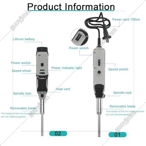 High-Speed Lab Homogenizer 0.5-250ml, Handheld Cosmetic Lotion Mixer with 6mm, 8mm, 10mm Heads, Ideal for Dispersing & Emulsifying in Laboratories in Kuwait