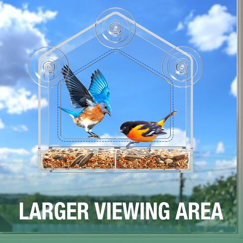 Window Bird Feeder, Clear Birdfeeder for Window Larger Viewing, Squirrel-Proof Bird Watching with Strong Suction Cup and Self-Adhesive, Large Food Storage Design in Saudi Arabia