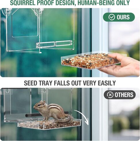 Window Bird Feeder, Clear Birdfeeder for Window Larger Viewing, Squirrel-Proof Bird Watching with Strong Suction Cup and Self-Adhesive, Large Food Storage Design in Saudi Arabia