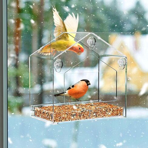 Window Bird Feeder, Clear Birdfeeder for Window Larger Viewing, Squirrel-Proof Bird Watching with Strong Suction Cup and Self-Adhesive, Large Food Storage Design in Saudi Arabia