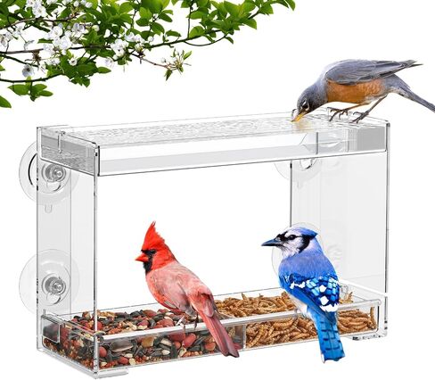 Window Bird Feeder, Clear Birdfeeder for Window Larger Viewing, Squirrel-Proof Bird Watching with Strong Suction Cup and Self-Adhesive, Large Food Storage Design in Saudi Arabia
