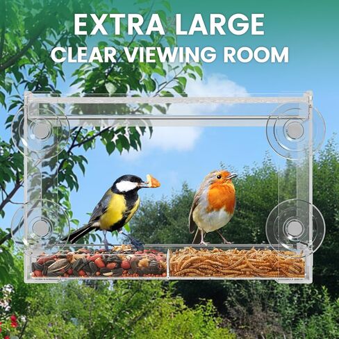 Window Bird Feeder, Clear Birdfeeder for Window Larger Viewing, Squirrel-Proof Bird Watching with Strong Suction Cup and Self-Adhesive, Large Food Storage Design in Saudi Arabia