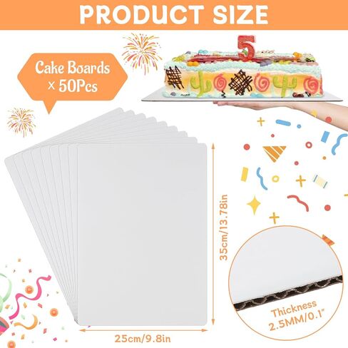 50 PCS 14 "× 10" ألواح الكيك المستطيل ، ألواح قاعدة كعكة من الورق المقوى الأبيض ، لوحة كعكة متينة شحوم للحلويات والمعجنات in Kuwait