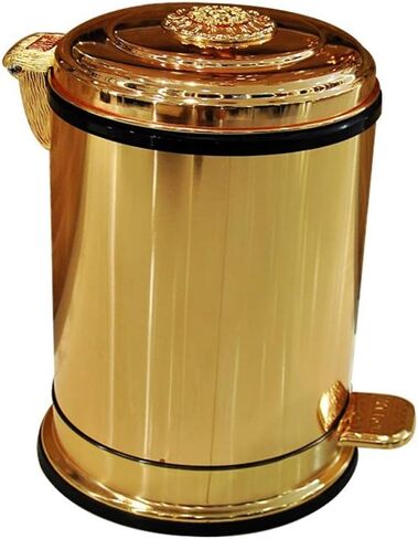 Golden Pedal Metal Trash Can Upscale Hotel Villa Kitchen Living Room Bathroom Covered Garbage Storage Bucket Dustbin(6L) in Saudi Arabia