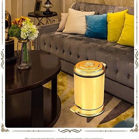 Golden Pedal Metal Trash Can Upscale Hotel Villa Kitchen Living Room Bathroom Covered Garbage Storage Bucket Dustbin(6L) in Saudi Arabia