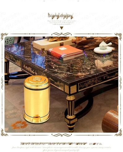 Golden Pedal Metal Trash Can Upscale Hotel Villa Kitchen Living Room Bathroom Covered Garbage Storage Bucket Dustbin(6L) in Saudi Arabia