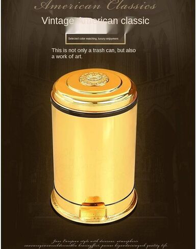 Golden Pedal Metal Trash Can Upscale Hotel Villa Kitchen Living Room Bathroom Covered Garbage Storage Bucket Dustbin(6L) in Saudi Arabia
