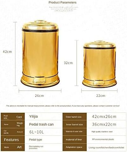 Golden Pedal Metal Trash Can Upscale Hotel Villa Kitchen Living Room Bathroom Covered Garbage Storage Bucket Dustbin(6L) in Saudi Arabia