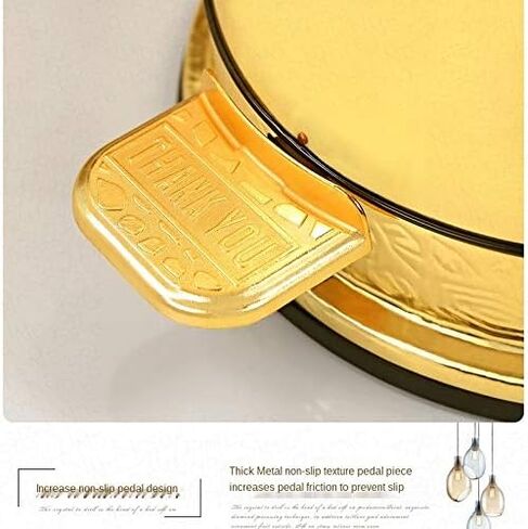 Golden Pedal Metal Trash Can Upscale Hotel Villa Kitchen Living Room Bathroom Covered Garbage Storage Bucket Dustbin(6L) in Saudi Arabia