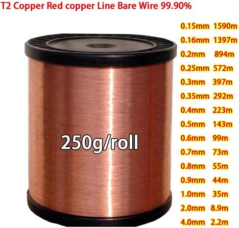 Gauge Copper Wire, 250g/roll 99.9% Pure Copper Wire T2 Copper Red Copper Line Bare Wire Diameter 0.1/0.2/0.3/0.4/0.5/0.6/0.8/1/1.2/1.5/1.8/2/2.5/3/4Mm(0.2mm 894M) in Saudi Arabia