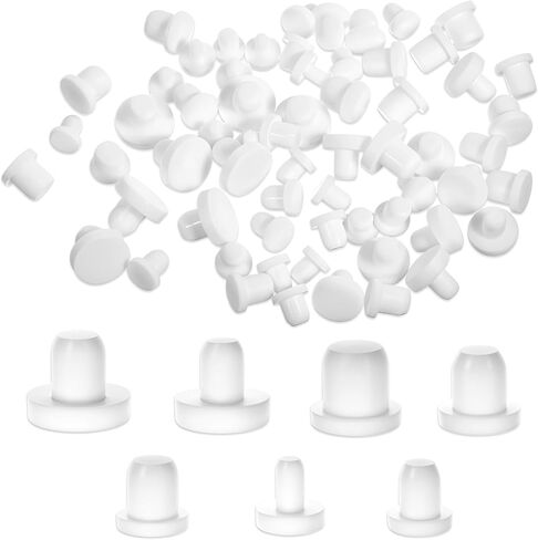70 Pcs Silicone Rubber Hole Plug, 7 Sizes Round Rubber Button Hole End Covers, Silicone Plugs, White High Temp T-Type Holes Plugs, Soft Flexible Stopper, Waterproof & Sealing in Saudi Arabia