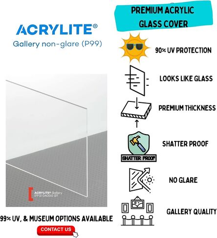 Acrylic Glass Shatterproof Non Glare Reflection Control P99 Premium Framing Grade Display For Picture Frame (6 x 8) in Saudi Arabia