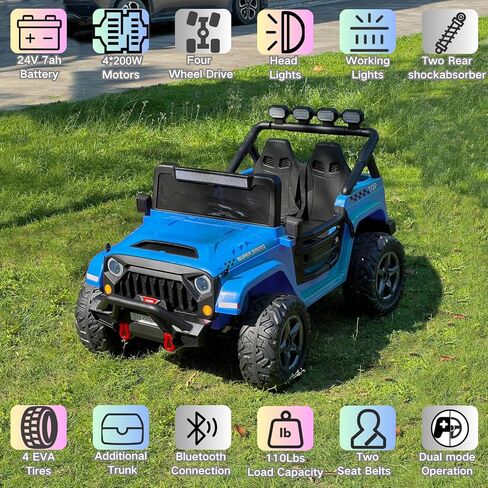 NEWQIDA 24V 2 Seater Ride on Car w/Remote Control 4wd Kids Electric Vehicles Ride on Toys Car, EVA Tires Wheels, 20" Spacious Seat, LED Lights, Music, Spring Suspension, 4x200W Motors, Hot Pink in Kuwait