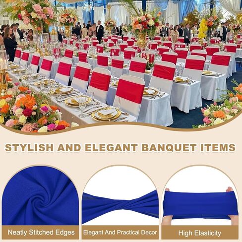 Patikil Premium Spandex Chair Sashes أقواس ، 25 PCS مرنة تمتد كرسي تغطية الفرقة مع مشبك شريط التمرير لزجاج حفلات عيد الميلاد ، الأزرق in Saudi Arabia