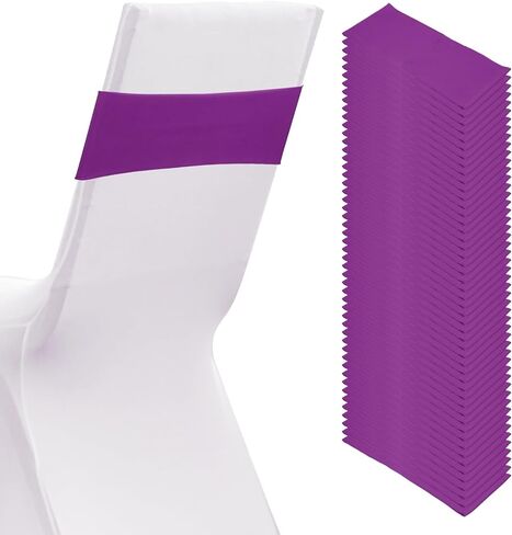 Patikil Premium Sepium Chair Sashes أقواس ، 50 PCS مرنة تمتد كرسي تغطية الفرقة مع مشبك شريط التمرير لزخارف حفلات حفلات عيد الميلاد ، البنفسجي in Kuwait