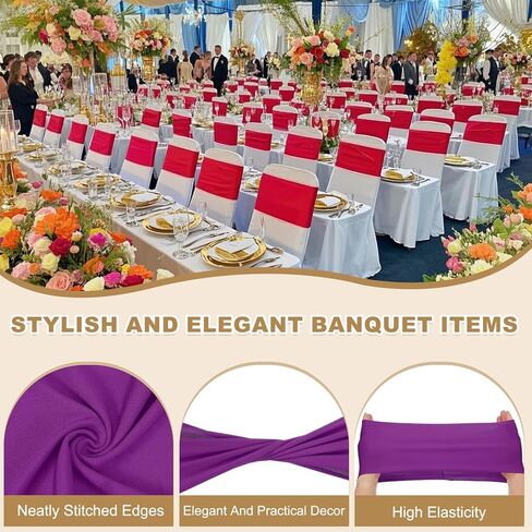 Patikil Premium Sepium Chair Sashes أقواس ، 50 PCS مرنة تمتد كرسي تغطية الفرقة مع مشبك شريط التمرير لزخارف حفلات حفلات عيد الميلاد ، البنفسجي in Kuwait