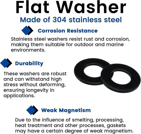 100 PCS 5 Sister Washers Kit ، أسود 304 غسالات مسطحة مقاوم للصدأ للبراغي والبراغي ، مجموعة غسالات معدنية للاستخدام المنزلي والصناعي (#8#10 1/4 5/16 3/8) in Kuwait