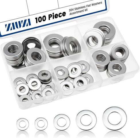 100 PCS 5 Sister Washers Kit ، أسود 304 غسالات مسطحة مقاوم للصدأ للبراغي والبراغي ، مجموعة غسالات معدنية للاستخدام المنزلي والصناعي (#8#10 1/4 5/16 3/8) in Kuwait