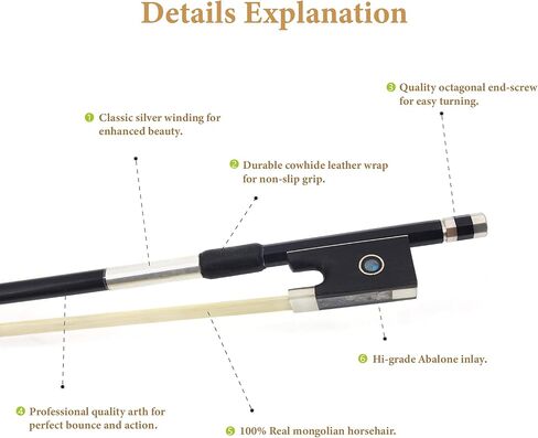 القوس الكمان من ألياف الكربون ، مكافحة التشوه ، متينة ومتوازنة بشكل جيد ، مصنوعة من شعر حصان المنغوليين النطاط ، للمبالغ المهنية ، المبتدئين ، ممارسة الكمان للأطفال (4/4) in Kuwait