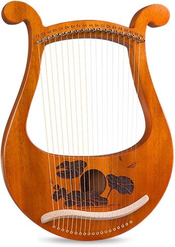 Lyre Harp 19 String Beginners Harp Portable 19-Tone Small Harp 19-String Lyre Musical Instruments Solid Wood Mahogany Lyre Harp with Tuning Wrench Pick Strings-E1 in Kuwait