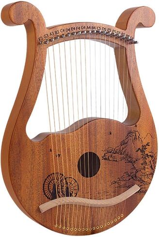 Lyre Harp 19 String Beginners Harp Portable 19-Tone Small Harp 19-String Lyre Musical Instruments Solid Wood Mahogany Lyre Harp with Tuning Wrench Pick Strings-E1 in Kuwait