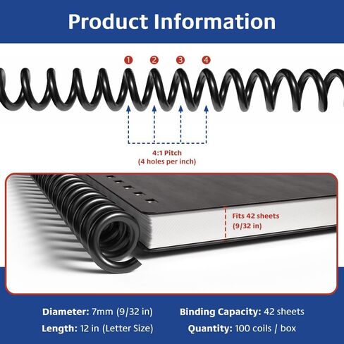 TruBind 7mm (9/32 in.) Spiral Binding Coils for Reports, Presentations and Proposals | 4:1 Pitch | 12 in. Length | Red | 42 Sheets Binding Capacity | 100 Pack in Saudi Arabia