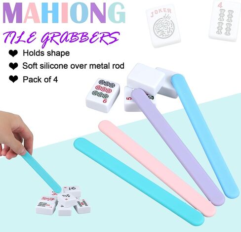 4 Pcs Mahjong Tile Takers Silicone Tile Grabbers Sticks Helps to Reach Pass Pick up Mahjong Accessories Gift for Game Night Safe Easy to Clean Adjust and Organize Improve Fluency of The Game in Saudi Arabia