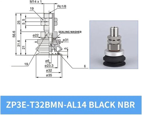 1PCS ZP3E-T32BMS ZP3E-T40BMS ZP3E-T50BMS الأسود النيتليف بوتادين المطاط الشاق بالسيليكون أبيض كوب شفط كوب (ZP3E-T32BM-B08) in Kuwait