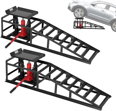 Garvee 2 Pack Hydraulic Car Ramps for Oil Changes, 5t 11050LBS Heavy Duty Steel Car Lift Ramp - Low Profile, High Lift 9.4"-13.34", Safety Garage Ramps for Trucks & Vehicles, Red in Kuwait