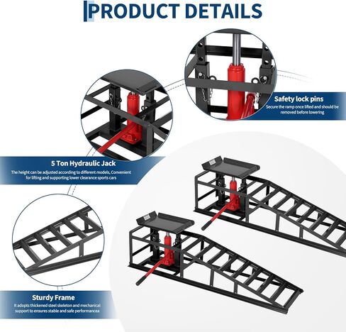 Garvee 2 Pack Hydraulic Car Ramps for Oil Changes, 5t 11050LBS Heavy Duty Steel Car Lift Ramp - Low Profile, High Lift 9.4"-13.34", Safety Garage Ramps for Trucks & Vehicles, Red in Kuwait