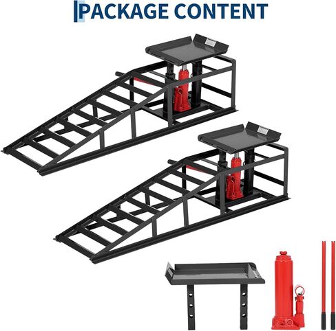Garvee 2 Pack Hydraulic Car Ramps for Oil Changes, 5t 11050LBS Heavy Duty Steel Car Lift Ramp - Low Profile, High Lift 9.4"-13.34", Safety Garage Ramps for Trucks & Vehicles, Red in Kuwait
