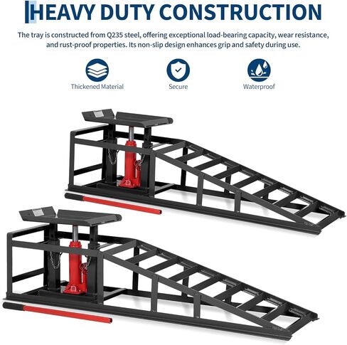 Garvee 2 Pack Hydraulic Car Ramps for Oil Changes, 5t 11050LBS Heavy Duty Steel Car Lift Ramp - Low Profile, High Lift 9.4"-13.34", Safety Garage Ramps for Trucks & Vehicles, Red in Kuwait