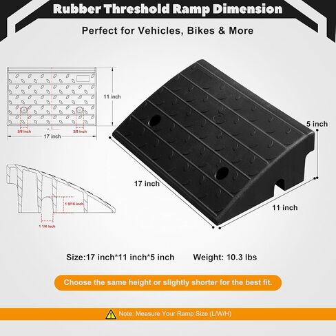 RAPBER MARRWAY CURB RAMPS 5 بوصة الارتفاع - 6،600 رطل منحدر كبح المطاط الثقيل للمنحدرات على أرصفة العتبة لسيارات المركبات ، الدراجات النارية ، الدراجات (4 عبوات) in Saudi Arabia
