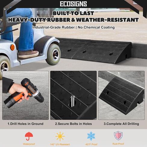 RAPBER MARRWAY CURB RAMPS 5 بوصة الارتفاع - 6،600 رطل منحدر كبح المطاط الثقيل للمنحدرات على أرصفة العتبة لسيارات المركبات ، الدراجات النارية ، الدراجات (4 عبوات) in Saudi Arabia