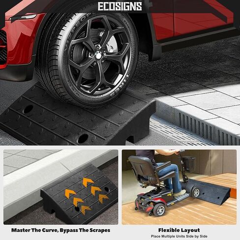 RAPBER MARRWAY CURB RAMPS 5 بوصة الارتفاع - 6،600 رطل منحدر كبح المطاط الثقيل للمنحدرات على أرصفة العتبة لسيارات المركبات ، الدراجات النارية ، الدراجات (4 عبوات) in Saudi Arabia