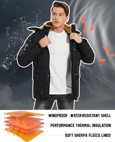 EKLENTSON Men's Winter Parka Jacket Water Repellent Windproof Sherpa Lined Jacket Thermal Warm Coat with Hood in Saudi Arabia