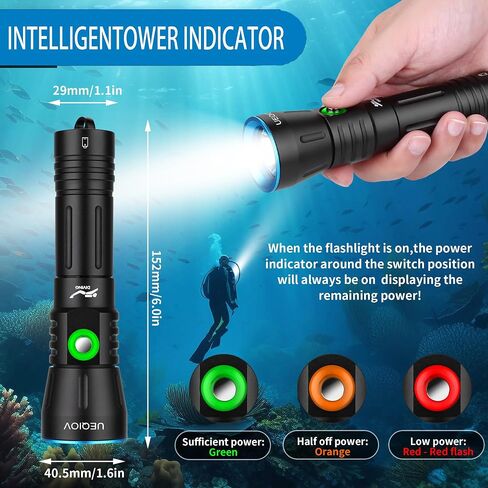 Dive Light Scuba Diving Flashlight Dive Torch Rechargeable,3500Lumens 6 Modes Underwater Light,IPX8 Waterproof Flashlight, Safety Dive Lights with Power Indicator for Night Diving in Saudi Arabia