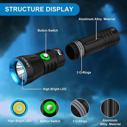Dive Light Scuba Diving Flashlight Dive Torch Rechargeable,3500Lumens 6 Modes Underwater Light,IPX8 Waterproof Flashlight, Safety Dive Lights with Power Indicator for Night Diving in Saudi Arabia