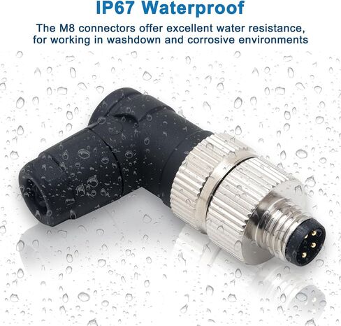 M8 4 Pin Male Male Socket Panel Connector ، موصل مستشعر دائري صناعي 8 ملم ، IP67 في الهواء الطلق IP67 A CODING 2 PCS الزاوية اليمنى in Kuwait