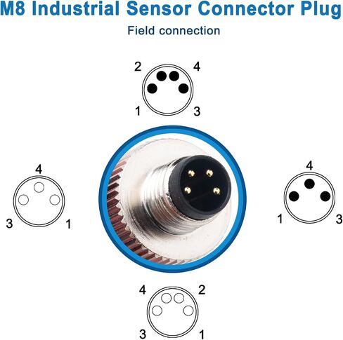 M8 4 Pin Male Male Socket Panel Connector ، موصل مستشعر دائري صناعي 8 ملم ، IP67 في الهواء الطلق IP67 A CODING 2 PCS الزاوية اليمنى in Kuwait