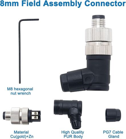 M8 4 Pin Male Male Socket Panel Connector ، موصل مستشعر دائري صناعي 8 ملم ، IP67 في الهواء الطلق IP67 A CODING 2 PCS الزاوية اليمنى in Kuwait