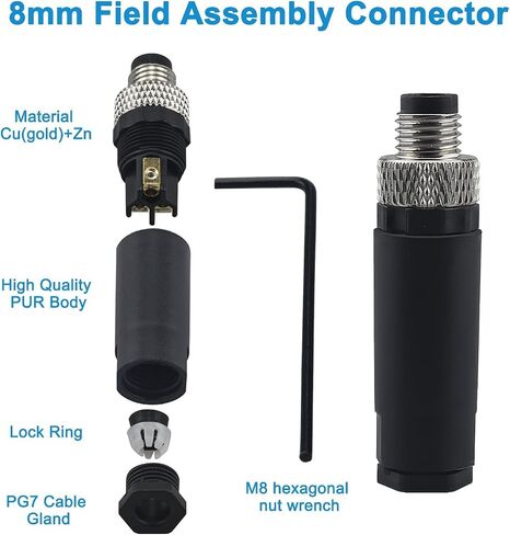 M8 4 Pin Male Male Socket Panel Connector ، موصل مستشعر دائري صناعي 8 ملم ، IP67 في الهواء الطلق IP67 A CODING 2 PCS الزاوية اليمنى in Kuwait