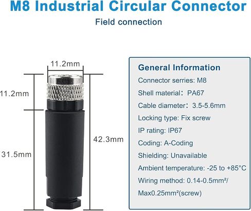 M8 4 Pin Male Male Socket Panel Connector ، موصل مستشعر دائري صناعي 8 ملم ، IP67 في الهواء الطلق IP67 A CODING 2 PCS الزاوية اليمنى in Kuwait