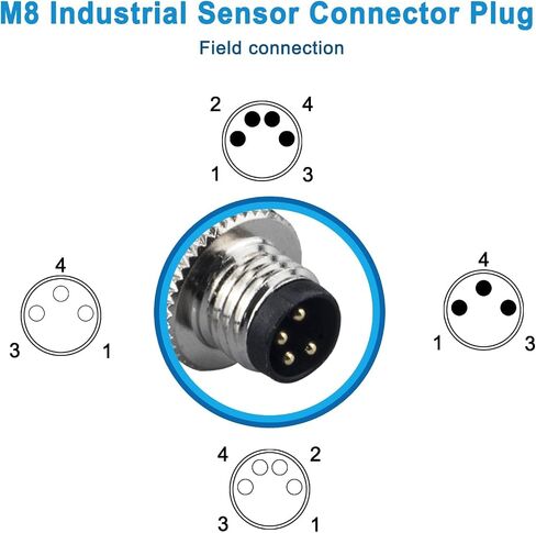 M8 4 Pin Male Male Socket Panel Connector ، موصل مستشعر دائري صناعي 8 ملم ، IP67 في الهواء الطلق IP67 A CODING 2 PCS الزاوية اليمنى in Kuwait