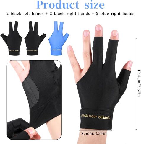 Vin Beauty 6 PCS Pool Gloves Billiards Left Hand, Billiard Pool Gloves for Left Hand 3 Finger Shooters Snooker Cue Sport Glove for Men & Women in Saudi Arabia