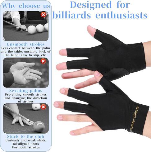 Vin Beauty 6 PCS Pool Gloves Billiards Left Hand, Billiard Pool Gloves for Left Hand 3 Finger Shooters Snooker Cue Sport Glove for Men & Women in Saudi Arabia