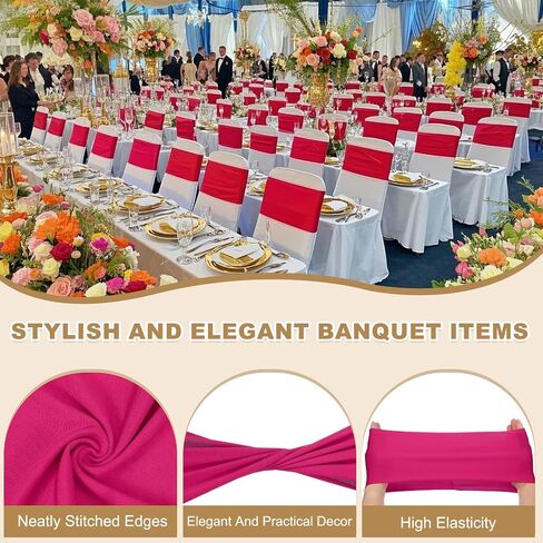 Patikil Premium Spandex Chair Sashes أقواس ، 25 PCS مرنة تمتد تغطية فرقة تغطية الفرقة مع مشبك شريط التمرير لزجاج حفلات عيد الميلاد ، ROSE RED in Kuwait